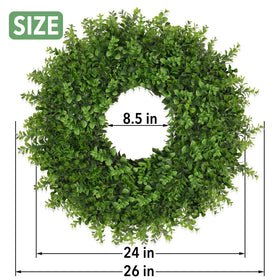 JDKPK boxwoods wreath as a farmhouse decor accent for living spaces