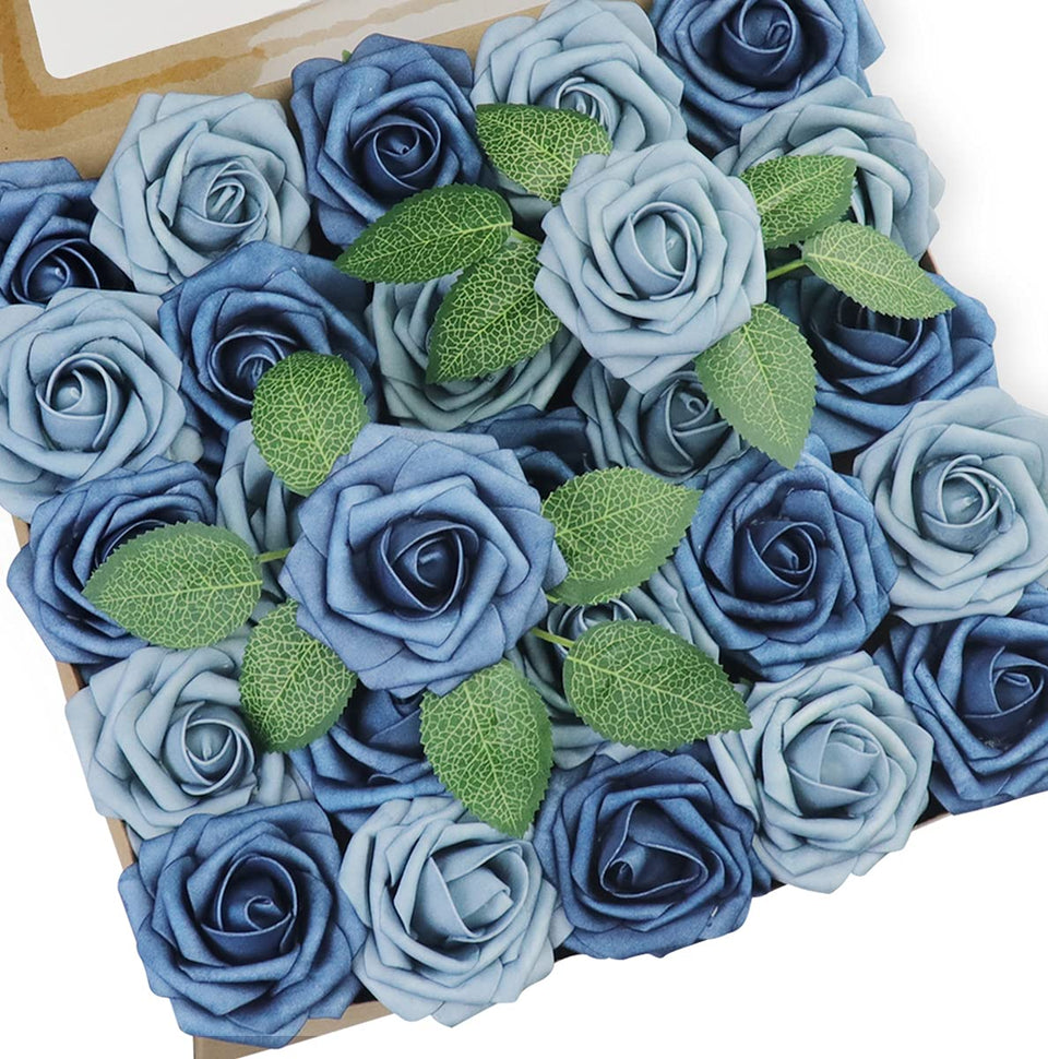 Jdsour artificial dusty blue foam rose for elegant wedding bouquets and centerpieces.