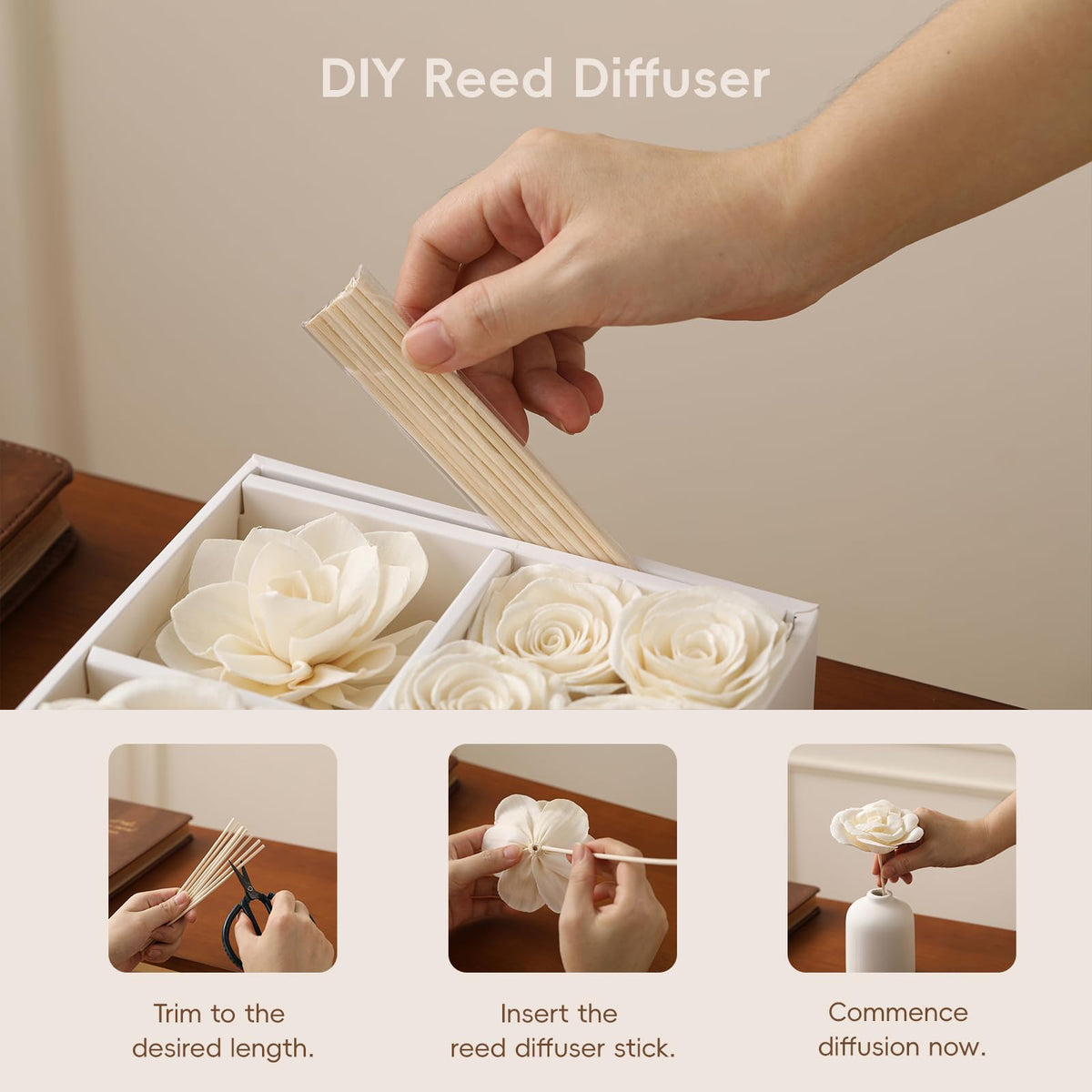 Jear pean diffuser shows cotton rope accents that support aromatic diffusion.