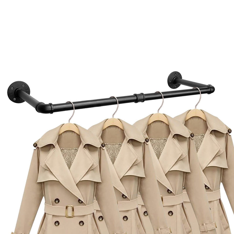 Jeasor industrial iron pipe clothes bar wall-mount space-saving storage.