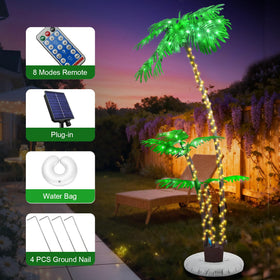 JEAYYDSI palm tree lights provide day to night tropical ambiance.