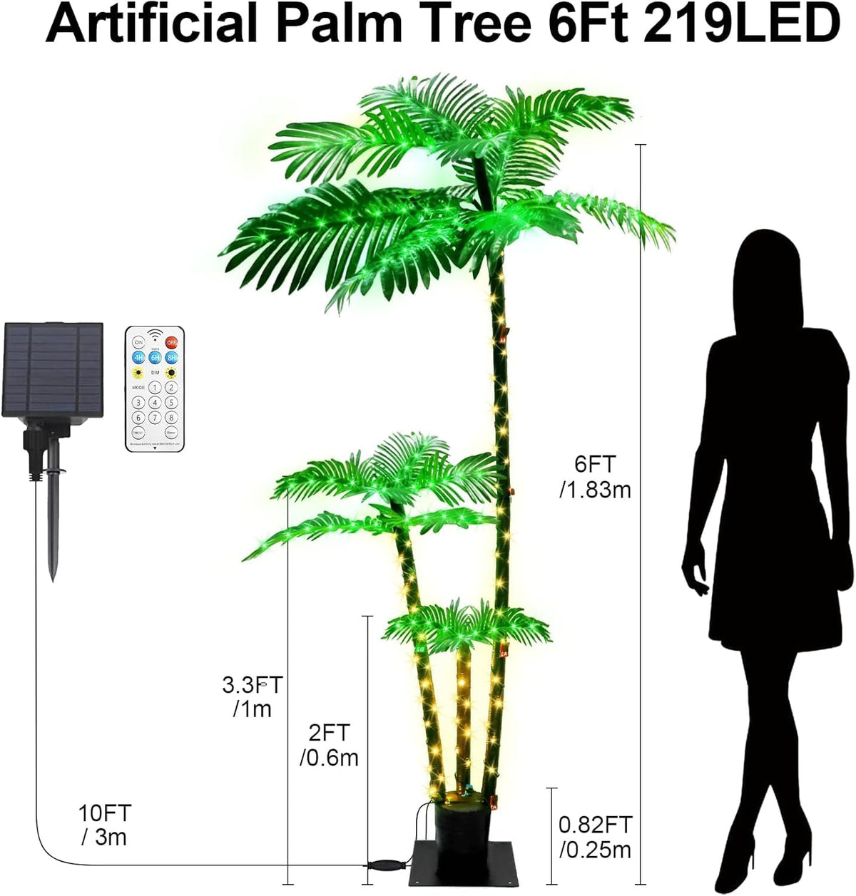 JEAYYDSI three-trunk palm with detailed leaves enhances garden decor.