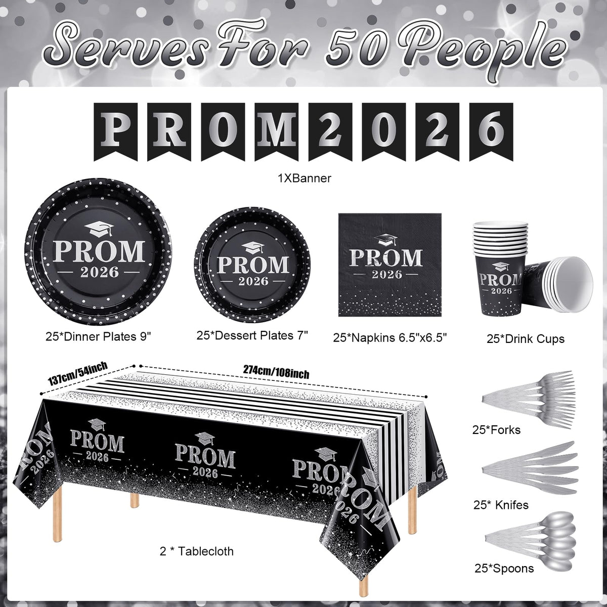 Jectivs prom 2026 7-inch plates, black and silver, for versatile serving options.