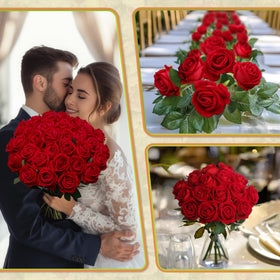 Jefuzh bridal bouquet roses with realistic silk petals.
