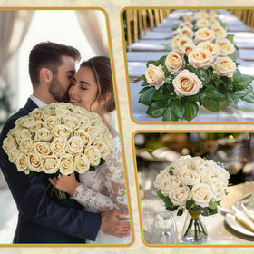 Jefuzh Wedding centerpieces with champagne roses as focal points.