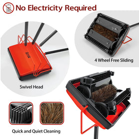 JEHONN carpet sweeper captures pet hair quickly on carpets with horsehair rollers