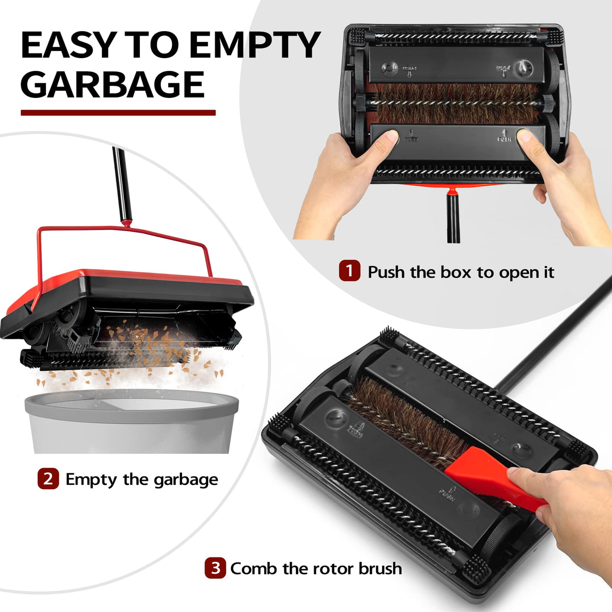 JEHONN carpet sweeper on rug demonstrates effective debris pickup