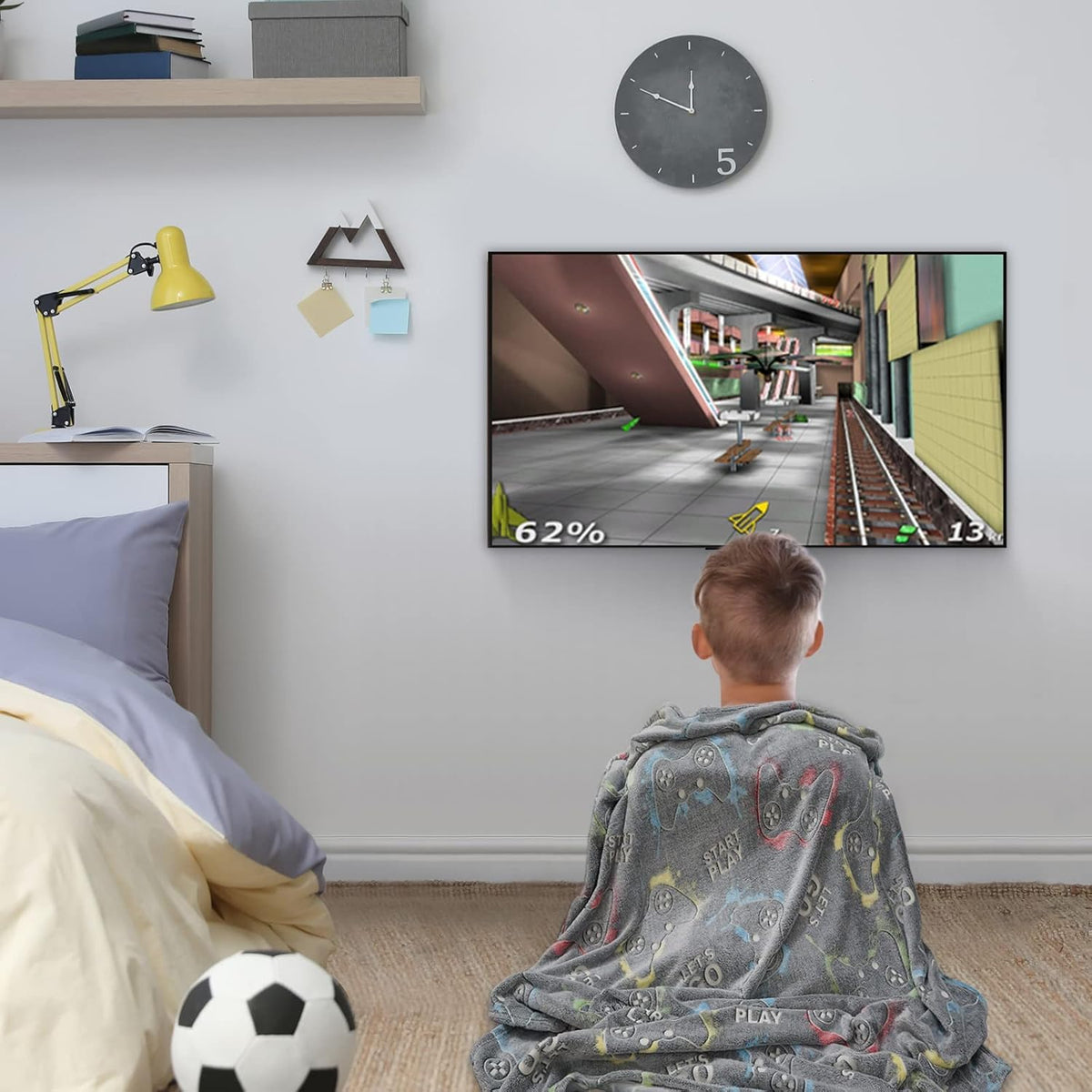 Jekeno grey luminous throw on sofa enhances movie night ambience
