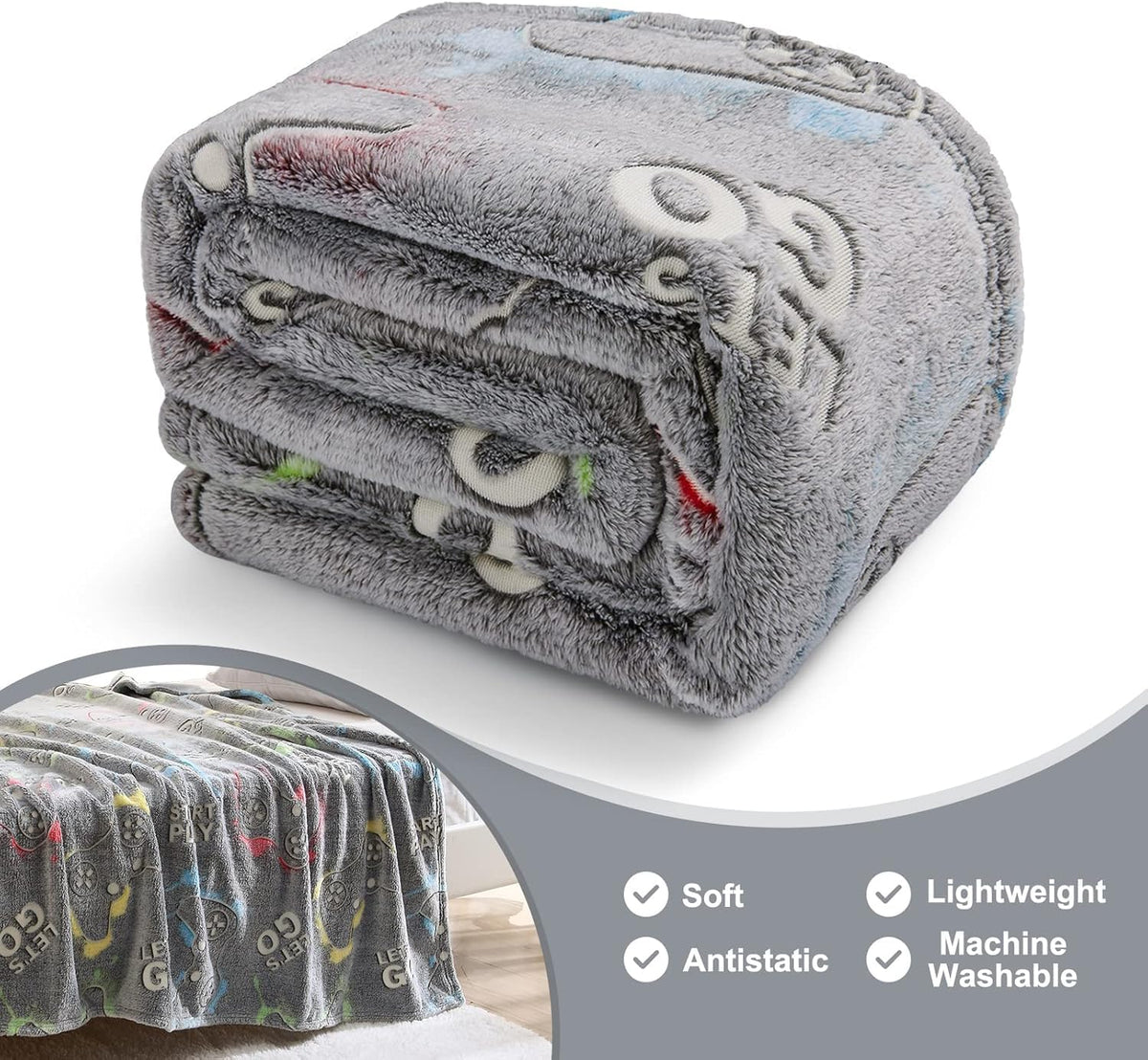 Jekeno glow gaming blanket being washed, showcasing machine washable design