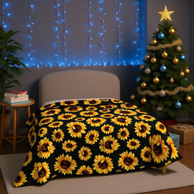 Close-up of Jekeno sunflower blanket fabric, microfiber texture