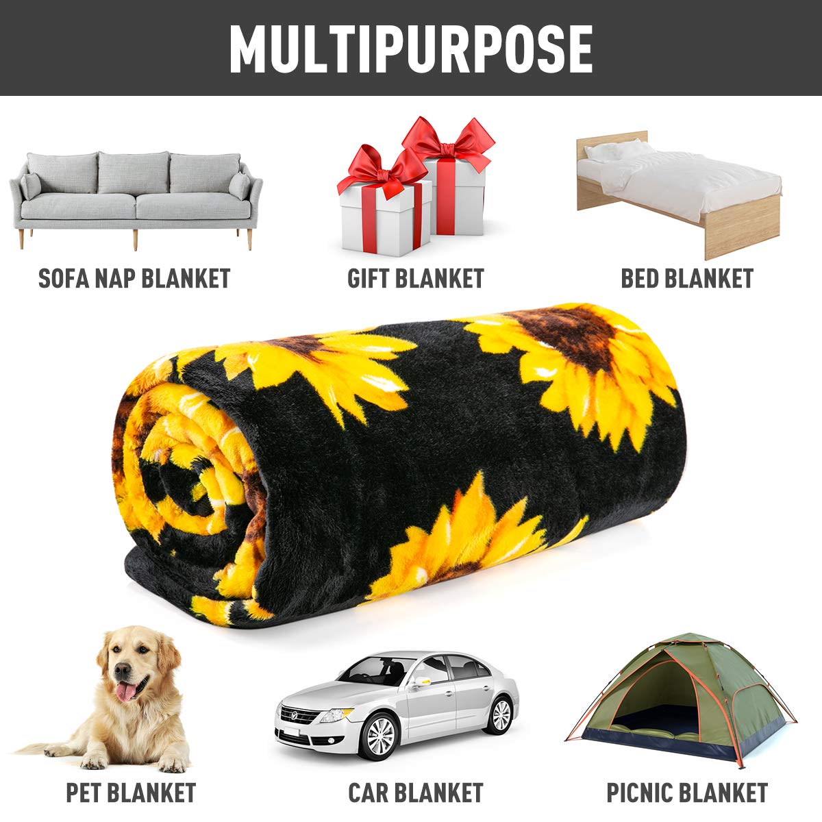 Gift-ready packaging of Jekeno sunflower blanket, perfect for gifting