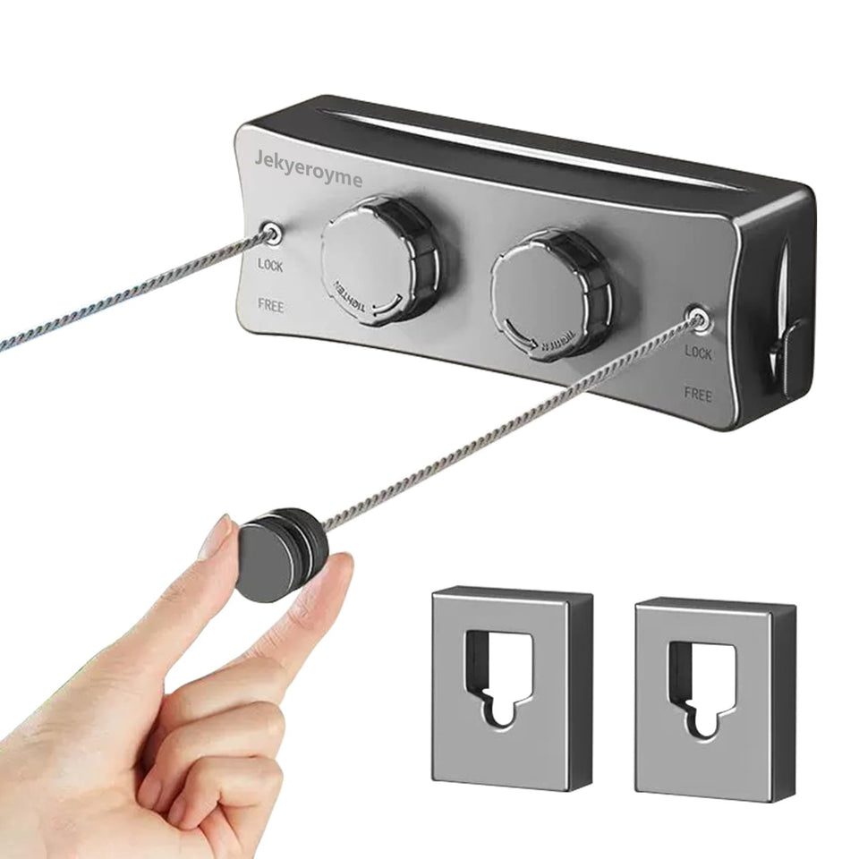 Jekyeroyme retractable clothesline in grey for indoor and outdoor use on balcony