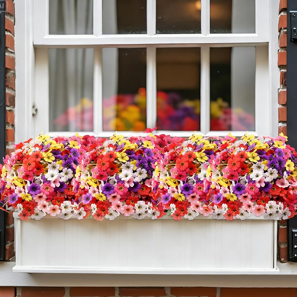 JEMONG front porch display using outdoor artificial flowers.