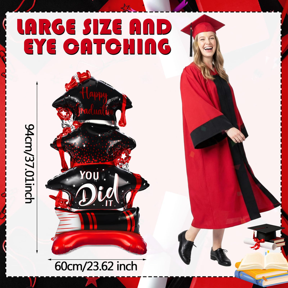 Jenaai congrats grad balloon with self-sealing design simplifies party setup.