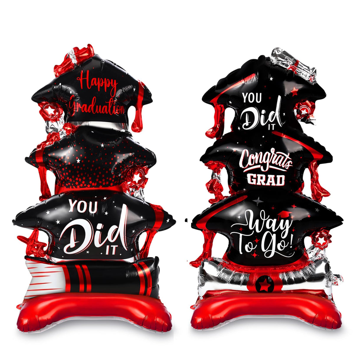 Jenaai grad balloon: giant foil cap and diploma in red and black for striking photos.