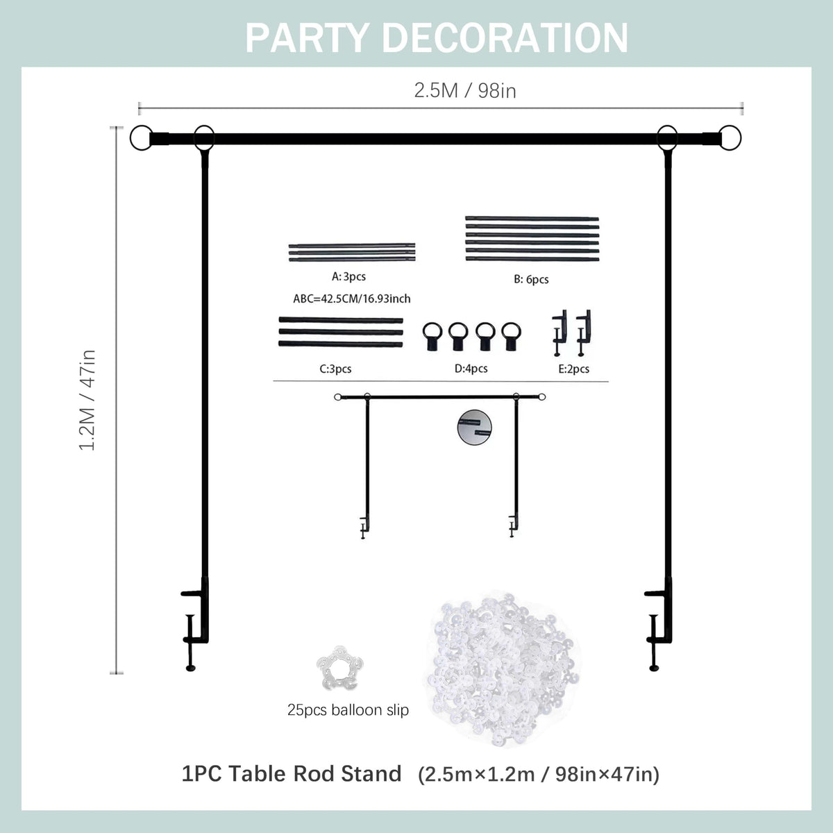 Jenlion adjustable arch stand extended to 42 inches for larger balloon displays.
