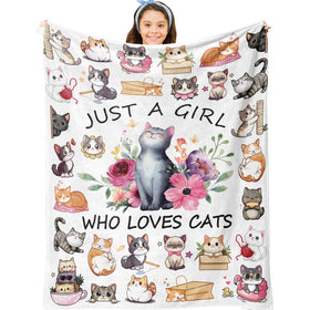 Jepufo cat blanket girls print showcasing a stylish cat design for cat-loving kids.
