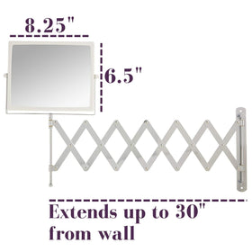 JERDON rectangular white mirror on chrome arm blends modern style with practical grooming.