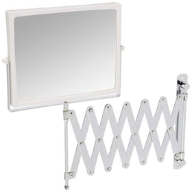 JERDON two-sided swivel wall-mount mirror with 30-inch extension for space-saving grooming.