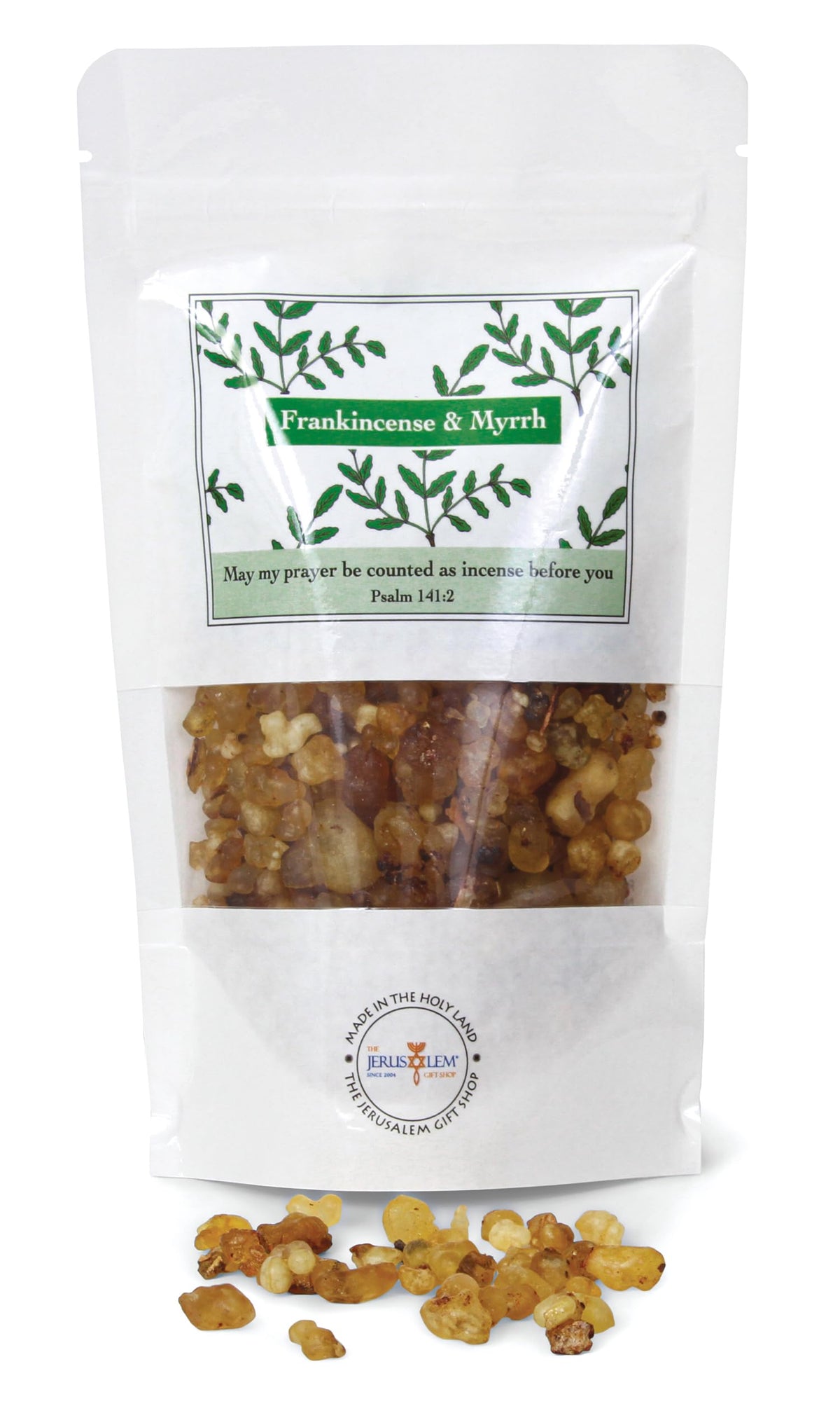 Front view of The Jerusalem Gift Shop frankincense and myrrh gift pack.