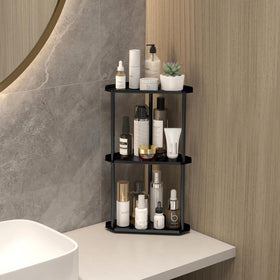Jesginboo bathroom organizer with anti-slip feet stabilizes on damp surfaces