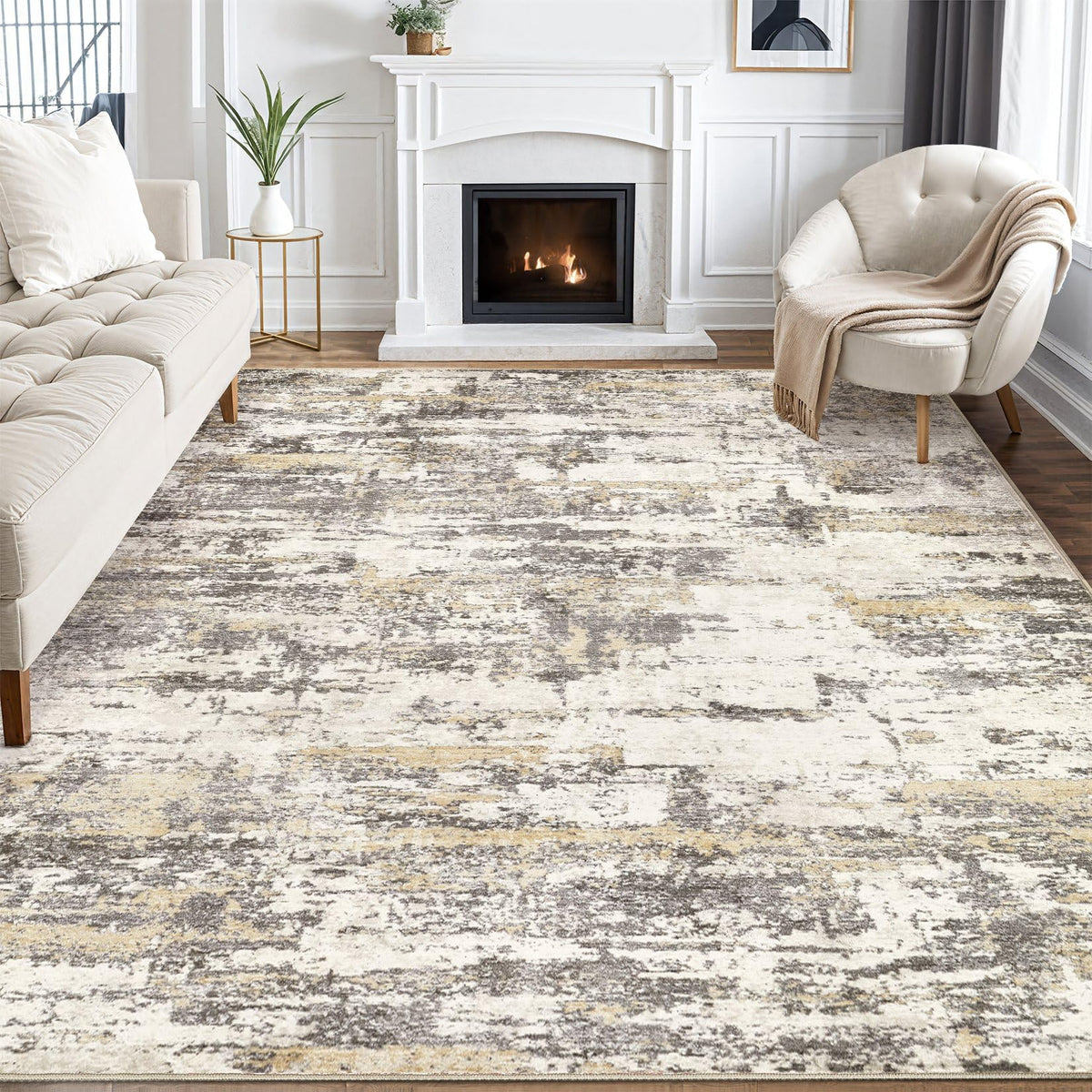 Jessibou abstract rug 5x7 enhances living room with neutral modern style