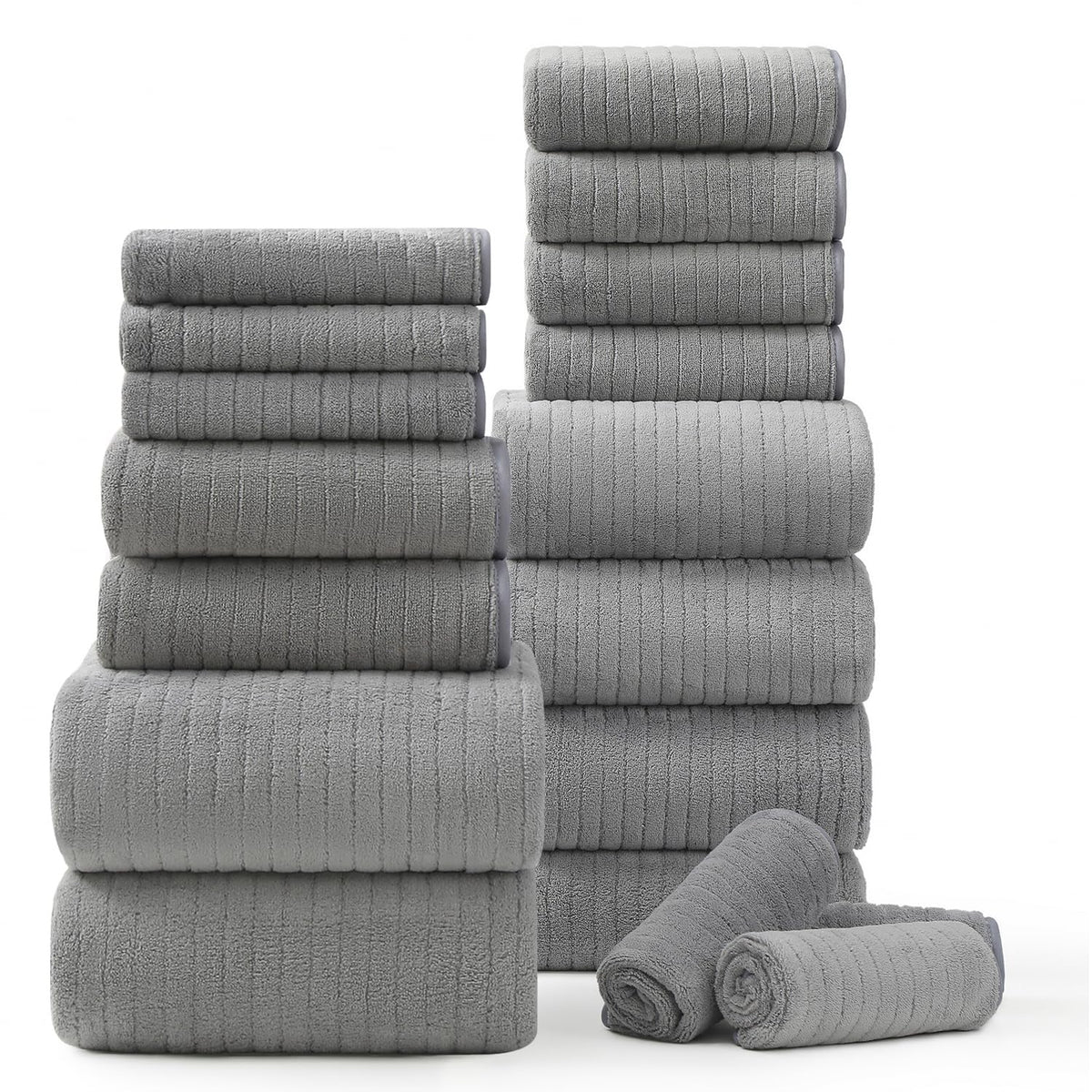 Jessy Home 18-piece bath towels set in grey for full-body drying and indulgent softness