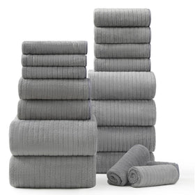 Jessy Home 18-piece bath towels set in grey for full-body drying and indulgent softness