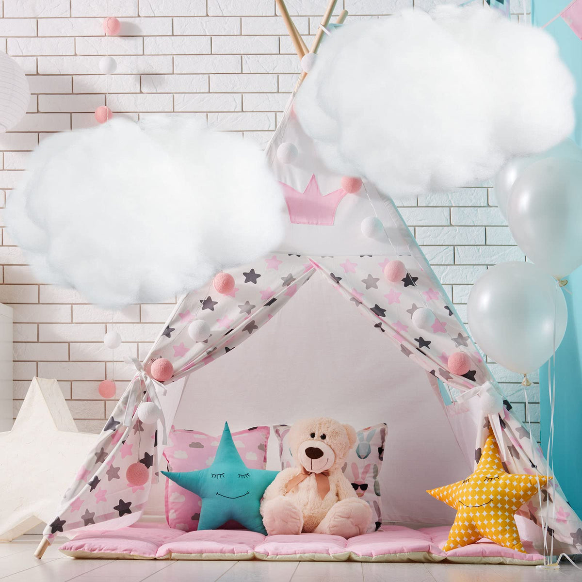 Jetec cloud prop paired with light strings for enhanced nighttime ambiance.