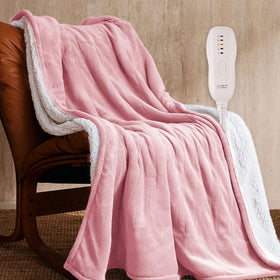 JET'S HOME heated blanket 50x60 pink folded for quick warmth