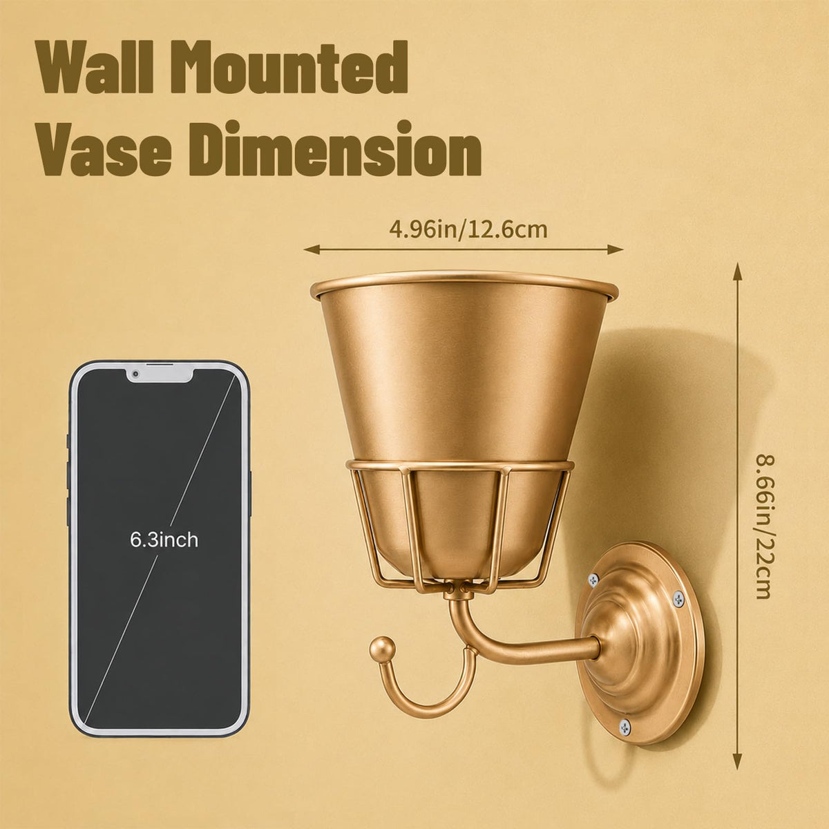 Jevuoyee Gold Wall Vase installation view shows easy three-hole mounting.