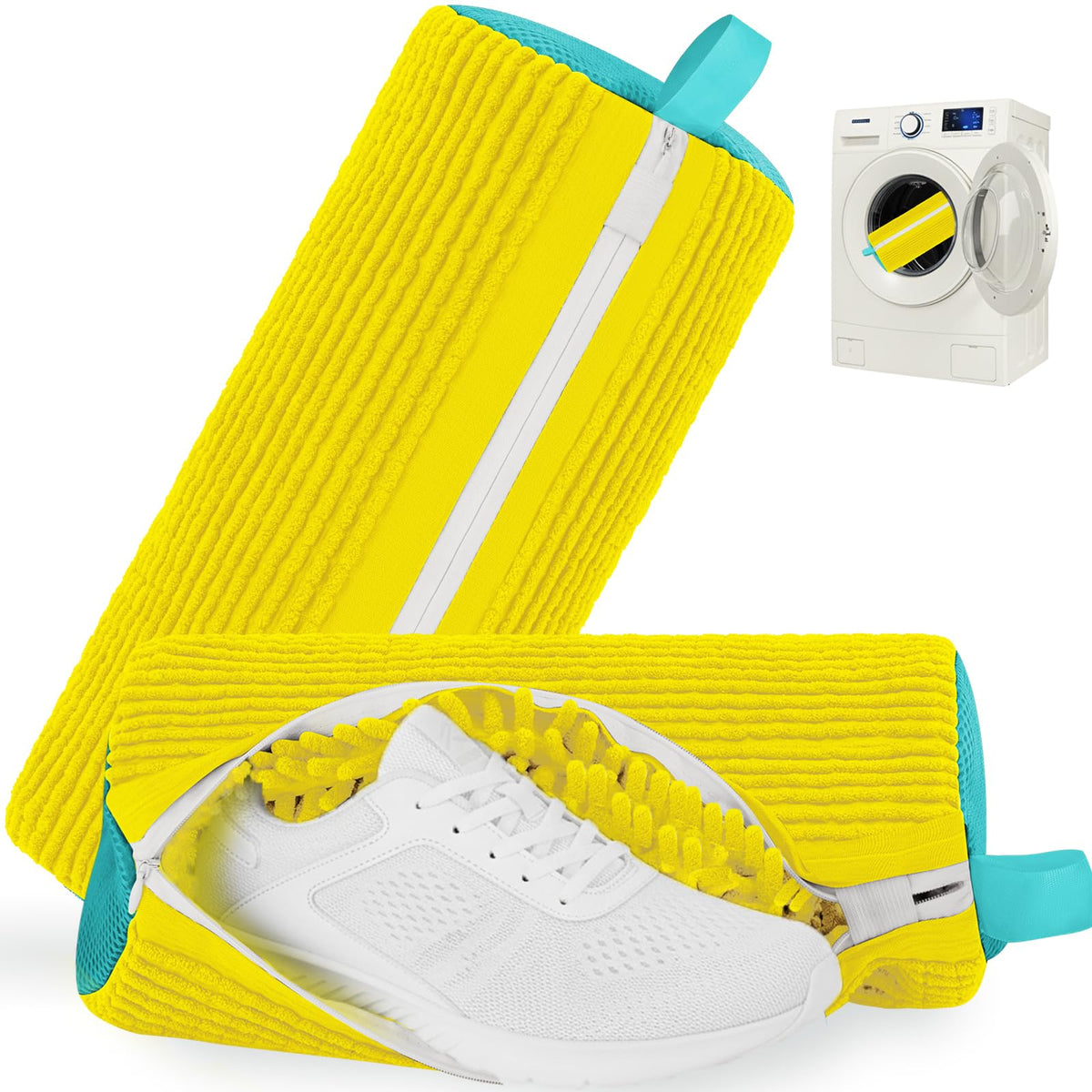 JEWKUP shoe washing bag top view with mesh protection during washing