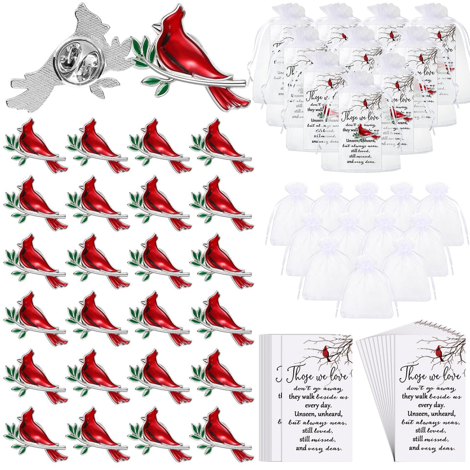 Jexine cardinal pins set for memorial keepsakes and sympathy gifts.