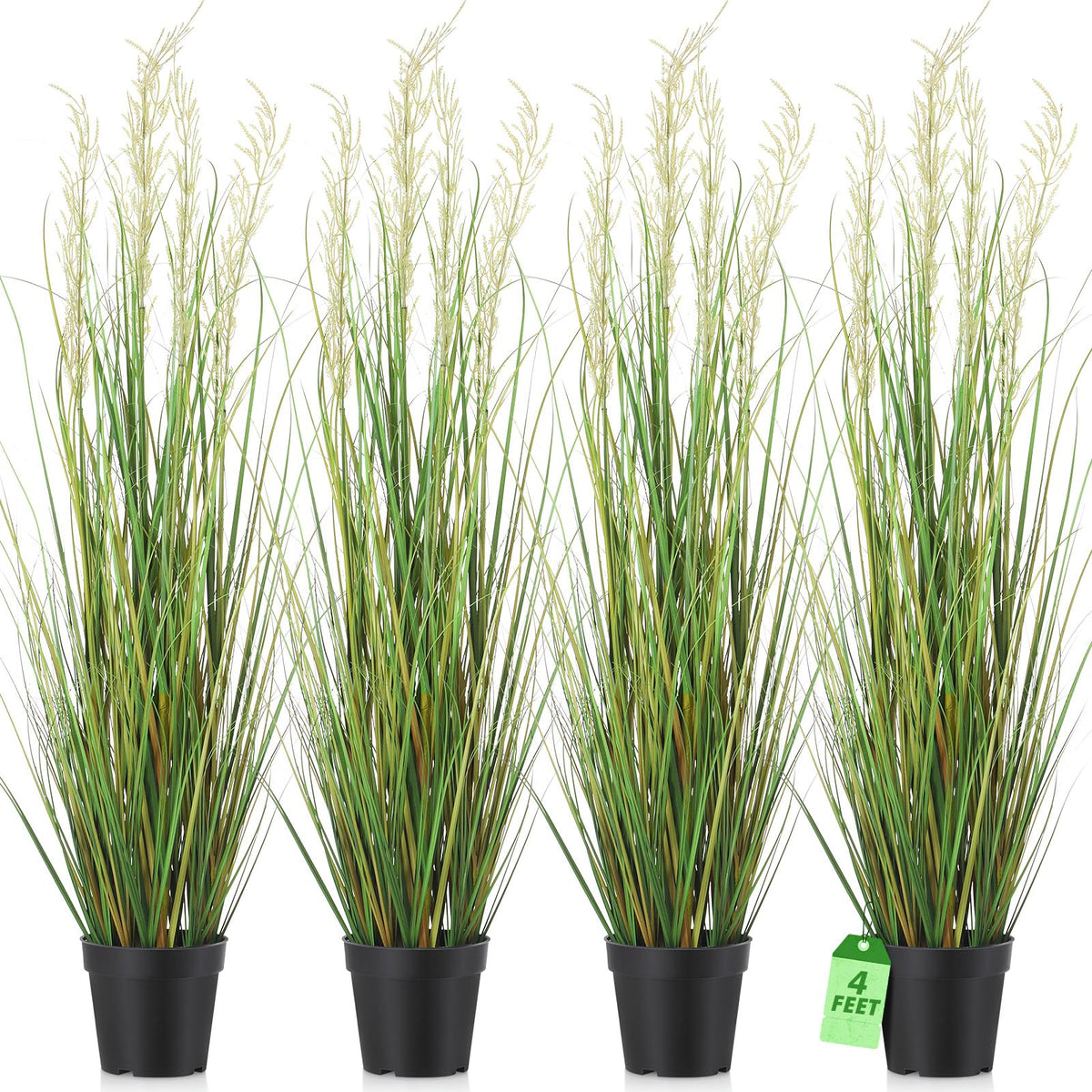 Jexine four-foot tall artificial grass plant in a black pot for instant greenery.