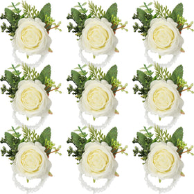 Jexine rose wrist corsage 12pc set with ivory blooms for wedding party decor