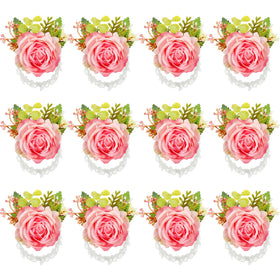 Jexine rose wrist corsage bracelet with ivory peach pink roses for bridal styling