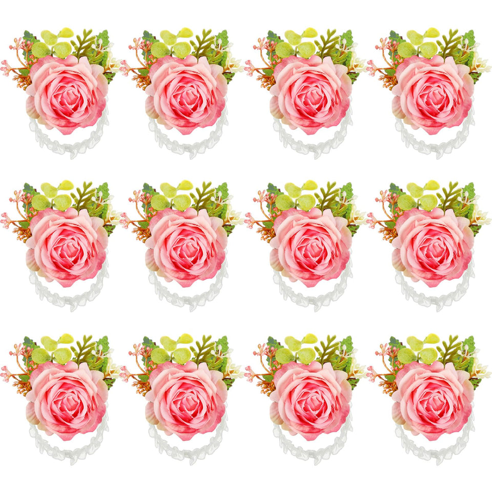 Jexine rose wrist corsage bracelet with ivory peach pink roses for bridal styling