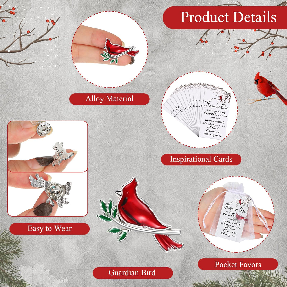 Jexine white organza bags ideal for gifting cardinal pins at services or memorials.