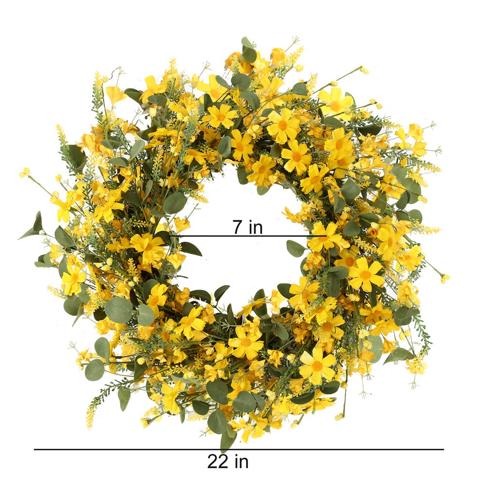 J'FLORU artificial spring wreath suitable for indoor or outdoor decor year-round use.