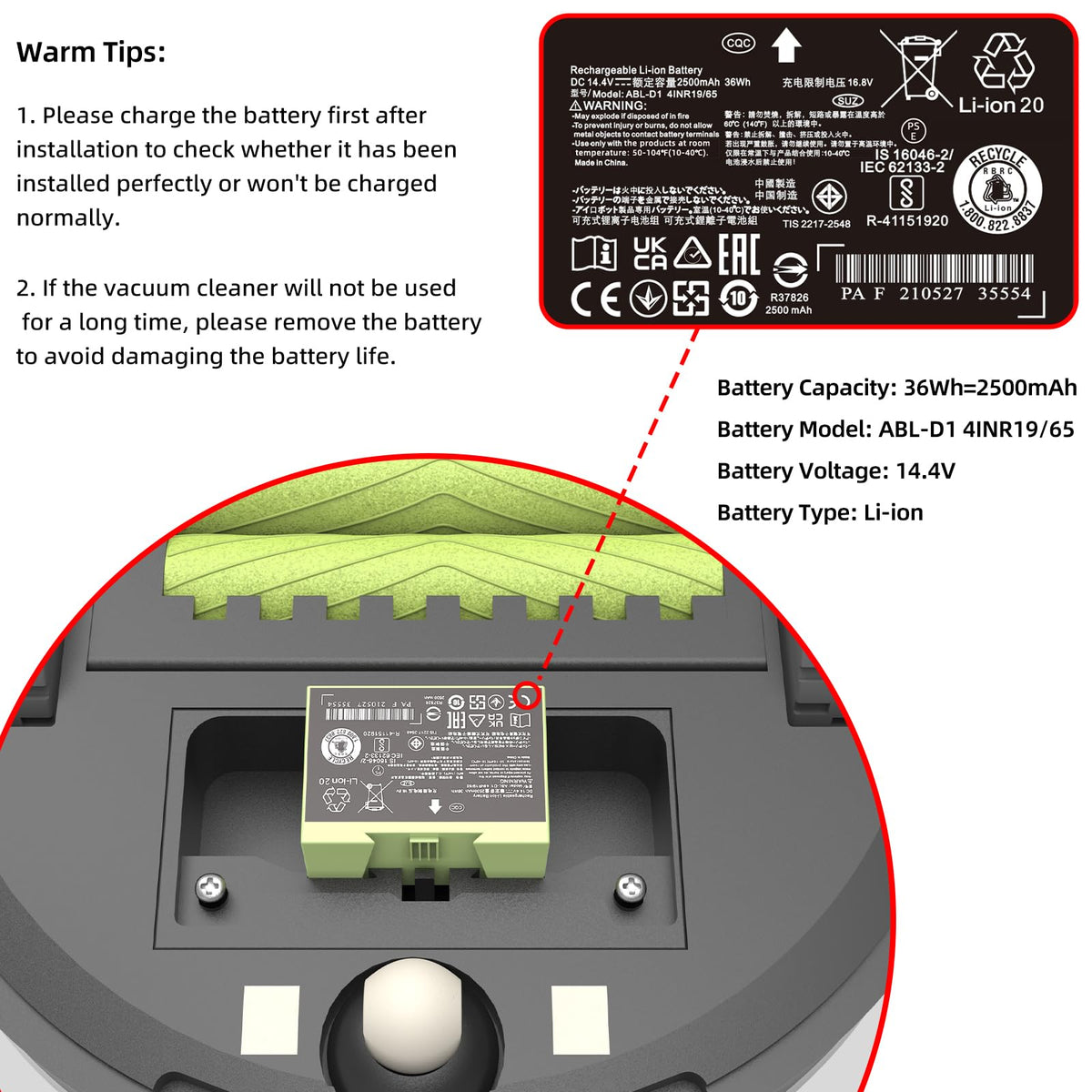 JGTM ABL-D1 side view highlighting compact design for Roomba fit