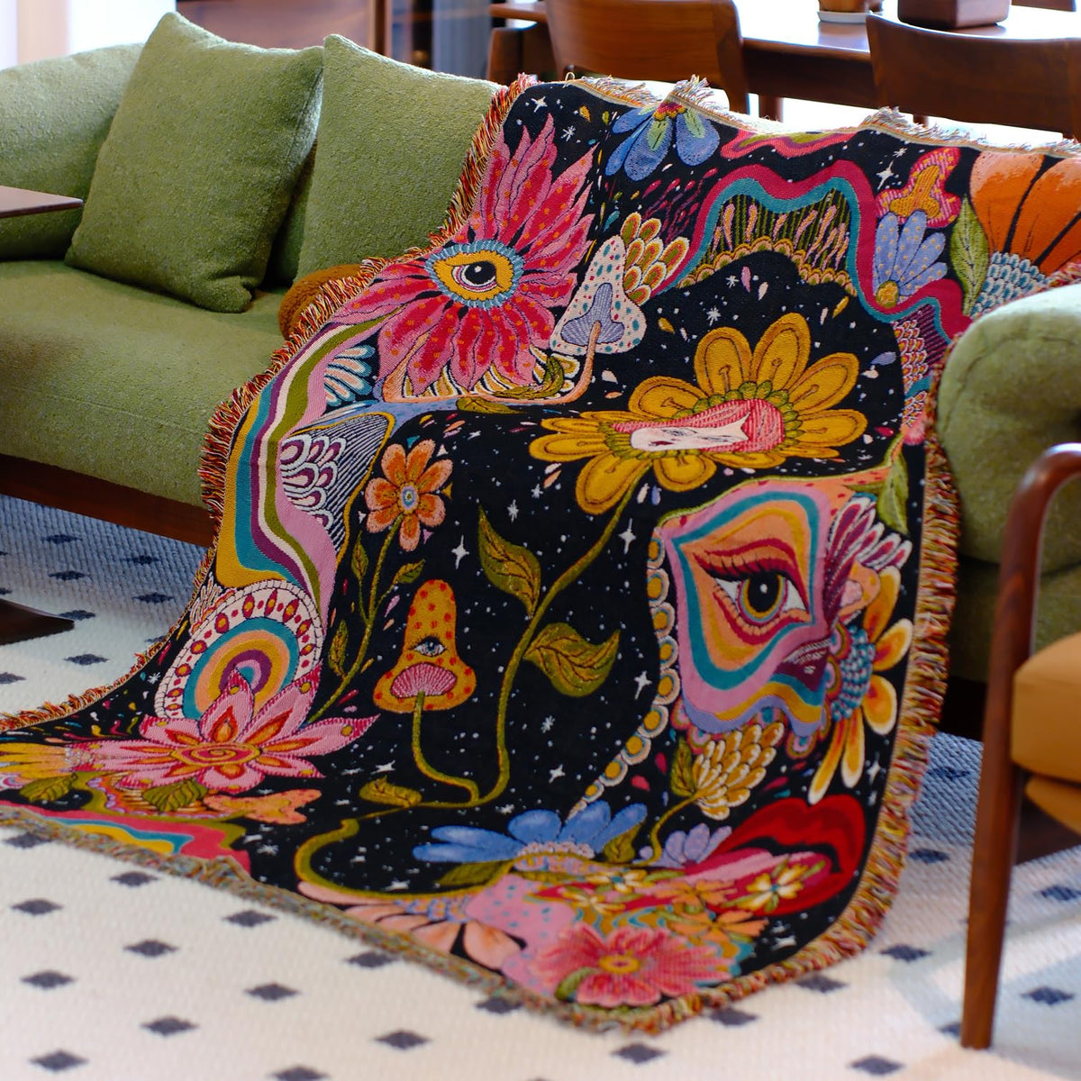 Jhdstore hippie flower throw on couch adds cozy living room style
