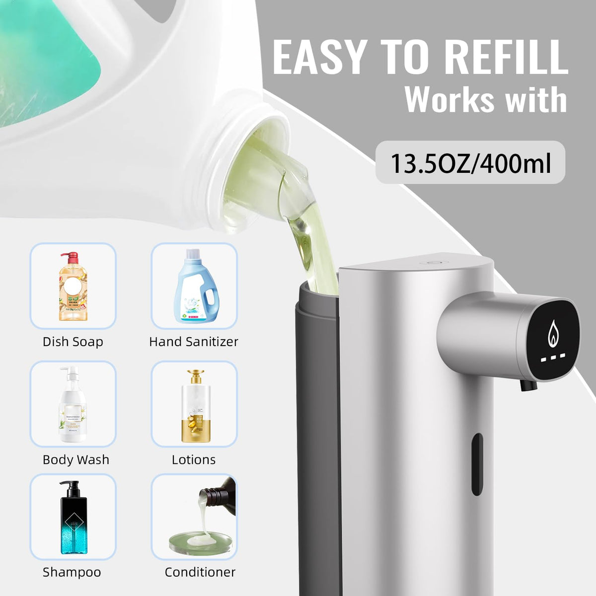 Transparent 300ml tank on Jhungrun dispenser showing liquid level