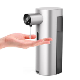 Jhungrun automatic soap dispenser in silver, front view for hands-free use