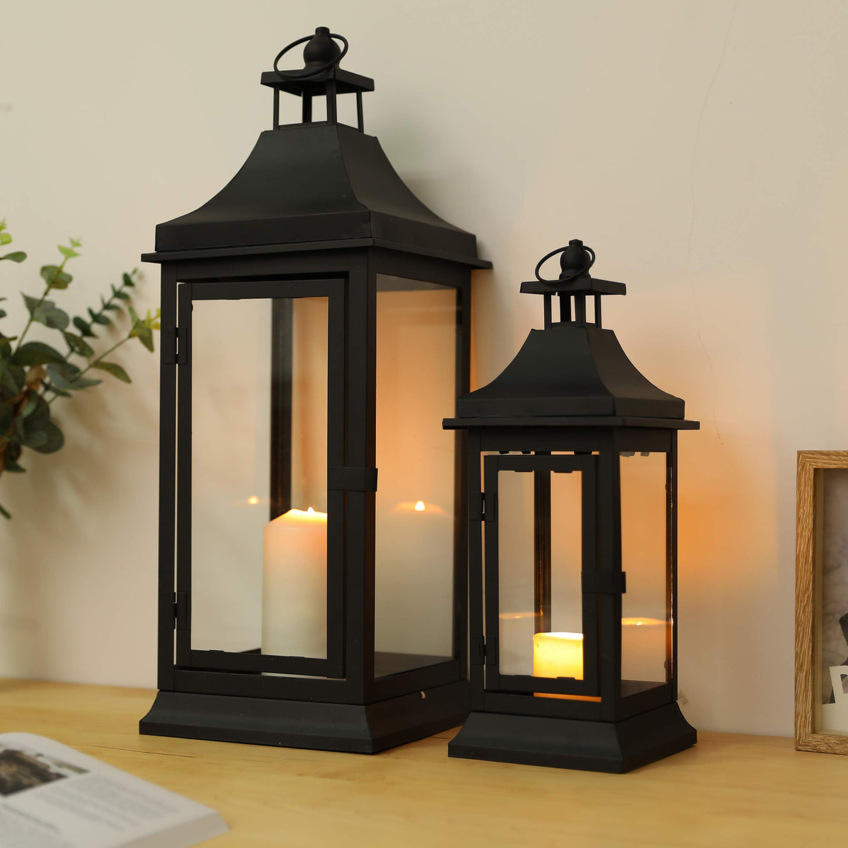 JHY DESIGN vintage candle lantern small nested inside a larger lantern for versatile display.