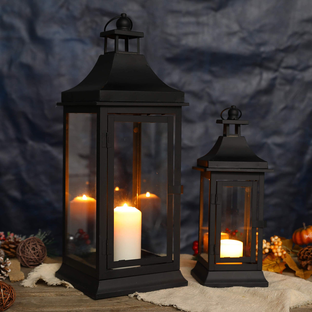 JHY DESIGN lantern with tempered glass panes to reduce impact and protect candles.