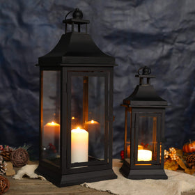 JHY DESIGN lantern with tempered glass panes to reduce impact and protect candles.