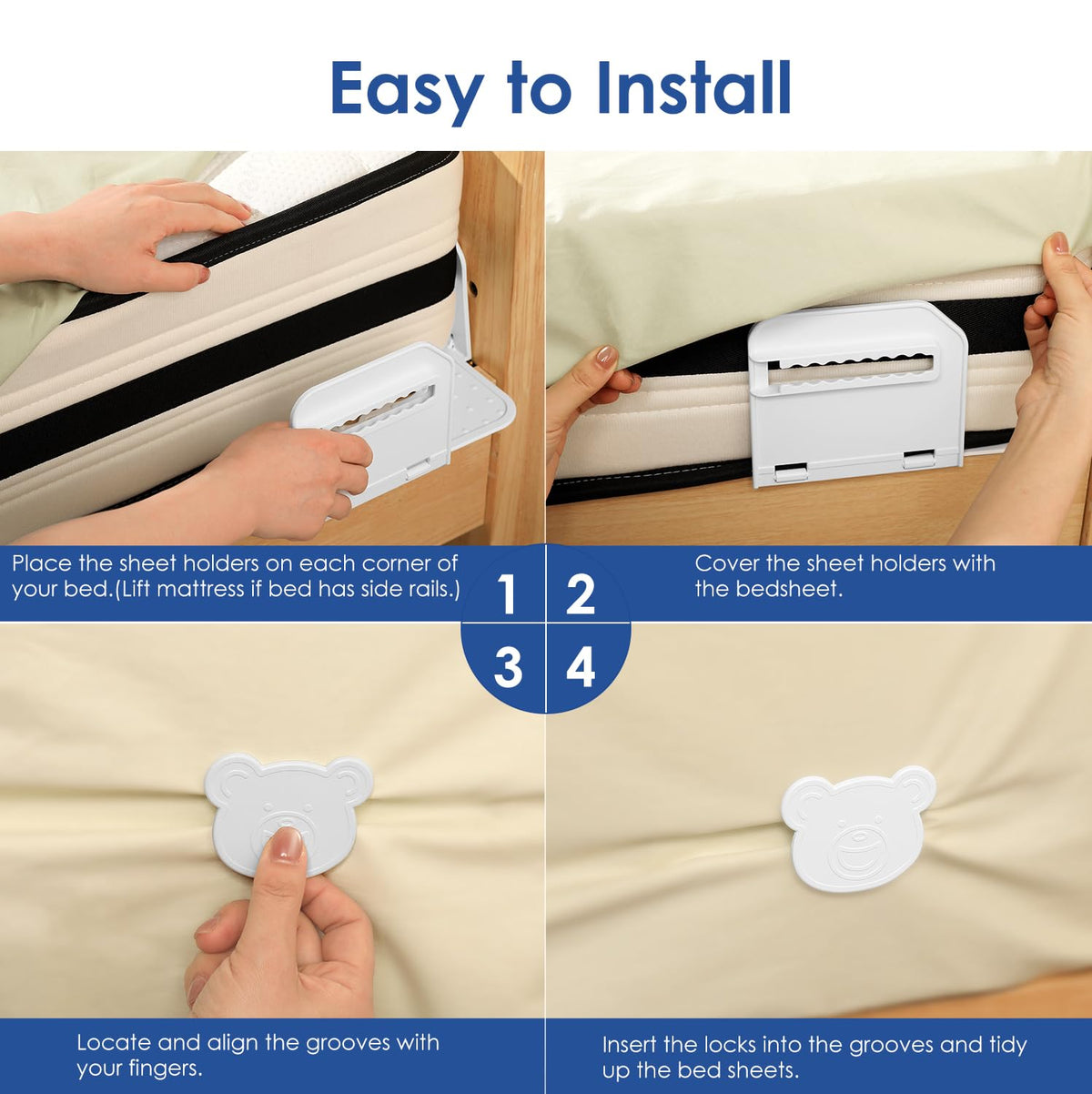 Jiaao bed sheet holders durable-abs-material close-up highlights lasting strength.
