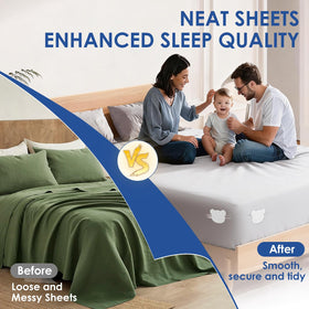 Jiaao bed sheet holders easy-installation-step shows tool-free setup for quick bed making.