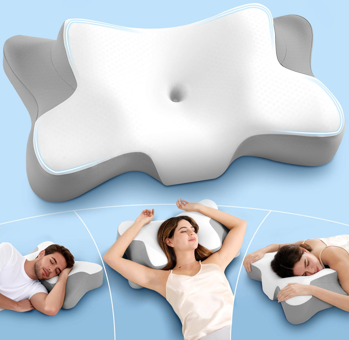 Jiaao cervical neck pillow with ergonomic butterfly shape supports all sleep positions