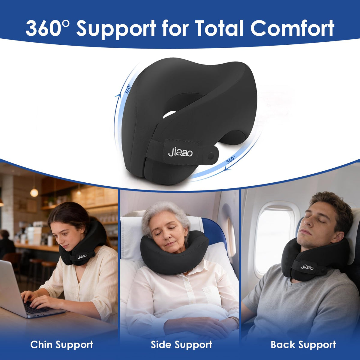 Jiaao neck pillow with adjustable strap for a secure, personalized fit